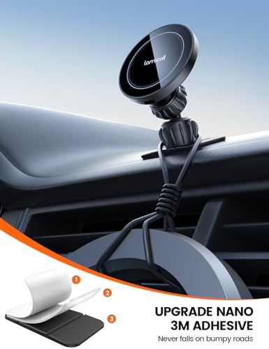 Lamicall 15W for Magsafe Car Mount Charger - [3-in-1 Upgraded Intelligent Chip] 360° Wireless Car Phone Holder Charger Vent Dashboard Magnetic Phone Holders for iPhone 17 Pro Max, Air, 16 15 Pro Max