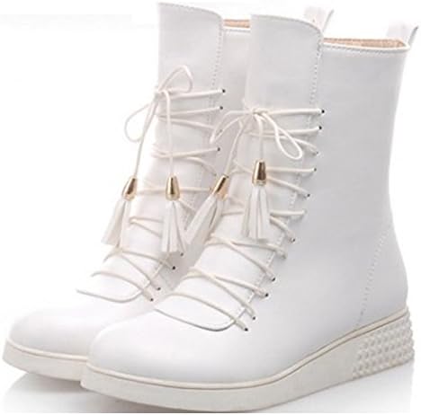 Diffyou Women's Comfy Casual Lace Up Combat Flat Ankle Boots White 8 B(M) US