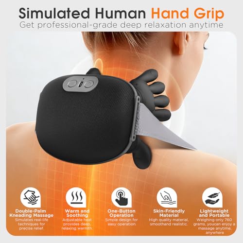 Neck Massager With Heat,Bionic Heated Massager,Shiatsu Deep Kneading for Shoulder, Back & Leg,Back Massager for Home,Travel,Office Use