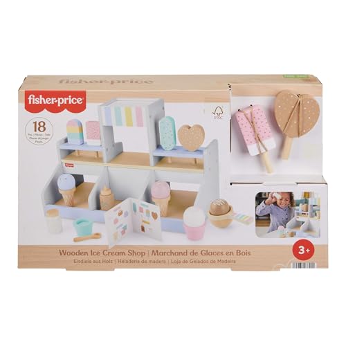 Fisher-Price Eisdielen-Spielset für Kindergartenkinder aus Holz, 18 Holzteile für Rollenspiele ab 3 Jahren, HXV21