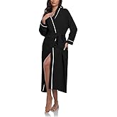 ANLIQI 100% Cotton Robe for Women Long Sleeve Knit Kimono Soft Lightweight Bathrobe Full-Length Housecoat with Pockets