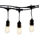 Hyperikon LED Outdoor Commercial String Lights, 48ft with 15 Hanging Sockets, 2W LED S14 LED Bulbs Included - Weatherproof Vintage Edison String Lights for Patio, Backyard, Party Wedding Decoration