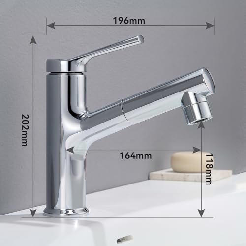CECIPA Bathroom Sink Faucet Chrome with Removable Shower for Washing Hair | High Pressure Basin Faucet for Bathroom Basin, 2 Modes Water Flow Chrome | Sink Faucet High Pressure Bathroom Sink Faucet 2 Modes Water Flow Chrome