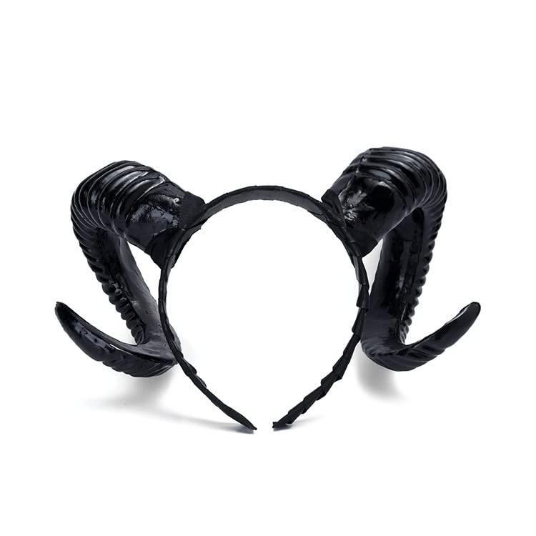 LEEMASING Halloween Gothic Devil Headband Sheep Horn Hairband Cosplay Accessories For Party Decoration Cosplay Costume Headpiece (Black)