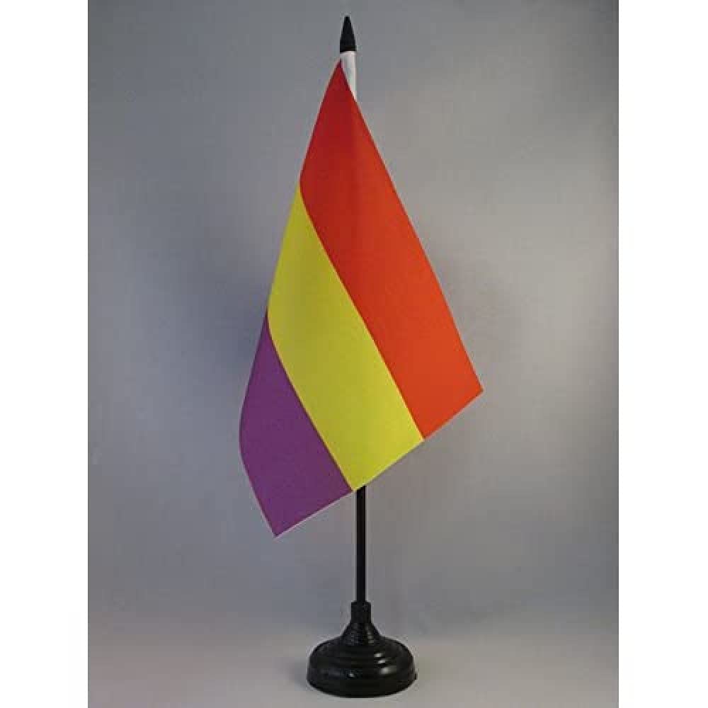 AZ FLAG Second Spanish Republic Big Table Flag 6'' x 9'' - Spain Republican Office Decoration 100% Polyester 22 x 15 cm - Desk Flag with Pole and Black Plastic Base