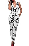 Mr.Seven Womens Sleeveless Deep V-neck Floral Printed Long Pants Jumpsuits Rompers