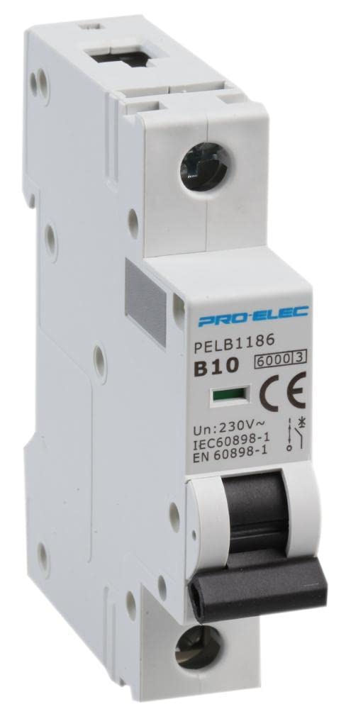 PRO ELEC PELB1186 10A Single Pole MCB, B Curve, 6kA