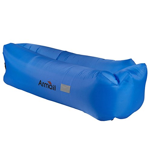 Armati Inflatable Lounger Patented Comfortable Headrest, Indoor or Outdoor Air Sofa, Camp Bedding, Hammock,Air Mattress with Carry Bag, Securing Stake and Bottle Opener