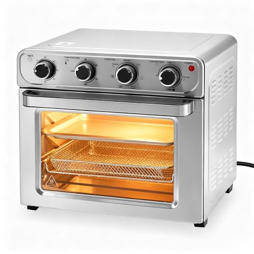 OLIXIS Air Fryer Toaster Oven Combo Extra Large, 26.4QT Convection Oven Countertop 4 Functions in 1, 4 Accessories Included, Stainless, Up to 450°F