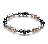 PearlsOnly YinYang Black and White 6.0-6.5mm A Freshwater Cultured Pearl Bracelet-7.5-inch