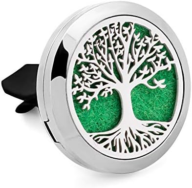 Gladden Aromatherapy Essential Oil Diffuser Car Diffuser Vent Clip 30mm Stainless Steel Car Diffuser Locket Air Freshener (Tree of Life) 10 Felt Pads