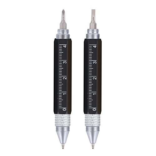 Shulaner 6 in 1 Small Metal Tech Tool Ballpoint Pens with Key Ring, Level, Stylus and Two-head Screwdriver, Multi functional Tool Fits for Mens Gift, Pack of 2