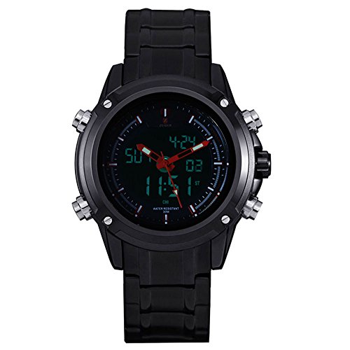 Zeiger Luxury Mens Casual Dress Analog Sports Digital Watches Big Face LED Dual Display Multi-function Watch Water Resistant (Black)