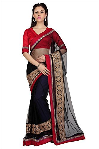 Designersareez Women's Net Saree Free Size Black