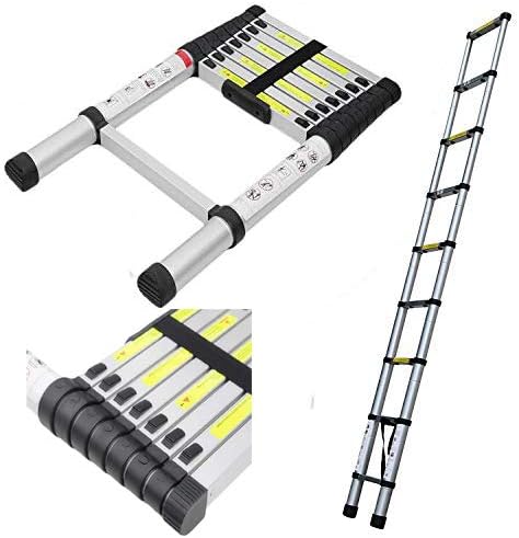 Telescopic Ladder Portable Multi Purpose Aluminium Folding Ladders Extension Extendable Steps Ladder EN 131 for Outdoor & Indoor Builder DIY Easy Carrying 2.6M/8.6FT
