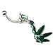 316l Surgical Steel 14g Green Gem Pot Marijuana Leaf Weed Pair Navel Ring Belly Button Bar