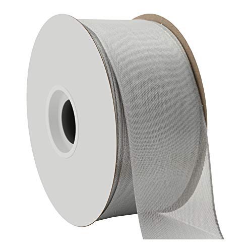 Berwick Offray 2.25" Wide Firefly Wired Edge Sheer Ribbon, 50 Yards, Silver
