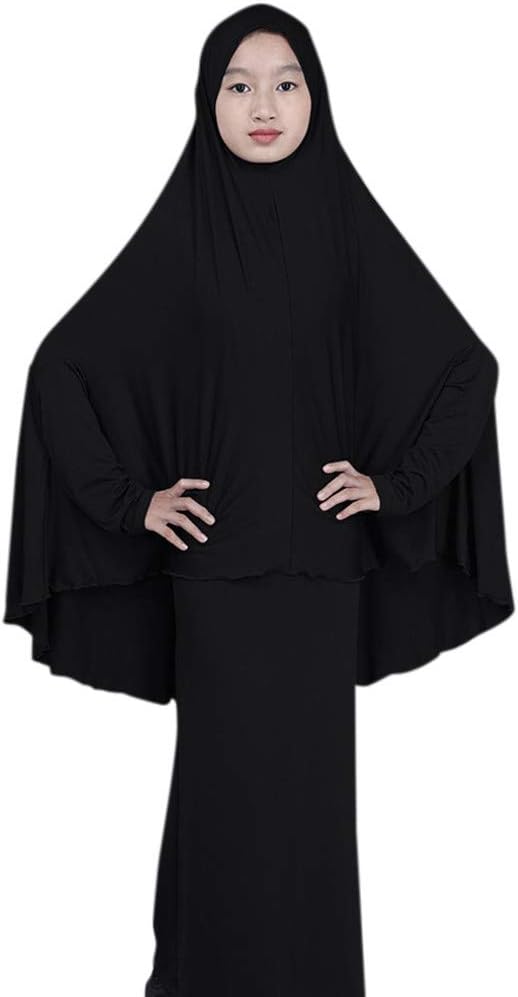 Girl's One-Piece Prayer Dress Prayer Garment Islamic Clothing Hijab for Hajj Umrah Black