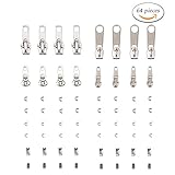Kenkio 64 Pcs Zipper Repair Kit, Silver Zipper Replacement with instruction paper