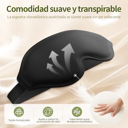 WakeSpring 3D Antifaz para Dormir, Copas Profundas Sin Presión en los Ojos, Correa Ajustable, Tela Suave y Transpirable, con Bolsa de Viaje y Tapones para Oídos, Set de Viaje