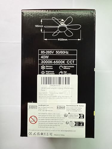 DBFAIRY 52cm Ceiling Fans with Lights, E27 Base Screw in Small Ceiling Fans Lights with Remote Timer 3 Colors Dimmable, 3 Speeds, 3000K-6500K LED Light for Bedroom Kitchen Office Dormitory