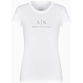 Armani Exchange Women's Crewneck Slim Fit Rhinestone Logo Tee, Optic White, Small