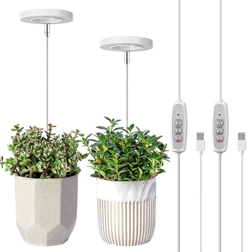 Azonee 2 Pcs Grow Lights For Indoor Plants, Height Adjustable Plant Growing Lamp With Auto On/Off Timer, Full Spectrum Led Light 4 Dimmable Brightness Small Plants