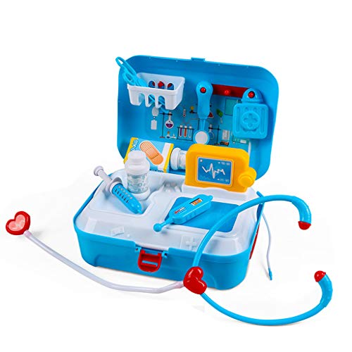 Kids Doctor Medical Playset | 17Piece Toddler Role Play Pretend Play Set with Backpack Box, Stethoscope, Heartbeat Toy | Durable Educational Doctor Toys for Boys Girls (Blue)