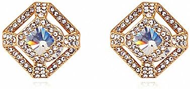 Jewistic Crystal Clear Attract Square Rose Gold-Plated Stud Pierced Earrings Made with Swarovski Elements 7E70085