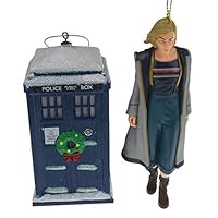 Hickoryville Doctor Who 13th Doctor & Tardis with Christmas Wreath 2 Piece Ornament Bundle