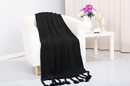 Camilla Knitted Throw Couch Cover Sofa Blanket, 50x60, Black