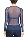 May&Maya Women's Long Sleeve Pure Mesh Blouse (M, Blue)