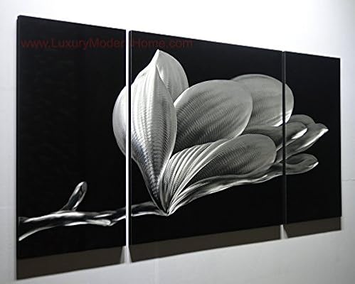Mwa15 Flower 24 X 48 Magnolia Single Stem Flower Black White Modern Aluminum Metal 3d Wall Art Painting 3 Panel Pieces Buy Online At Best Price In Uae Amazon Ae