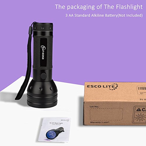 Black Light UV Flashlight, ESCO LITE UV Lights 2018 Upgraded 51 LED Ultraviolet Blacklight Flashlight Pet Urine Detector,Matching with Pet Odor Eliminator - Thumbnail 6