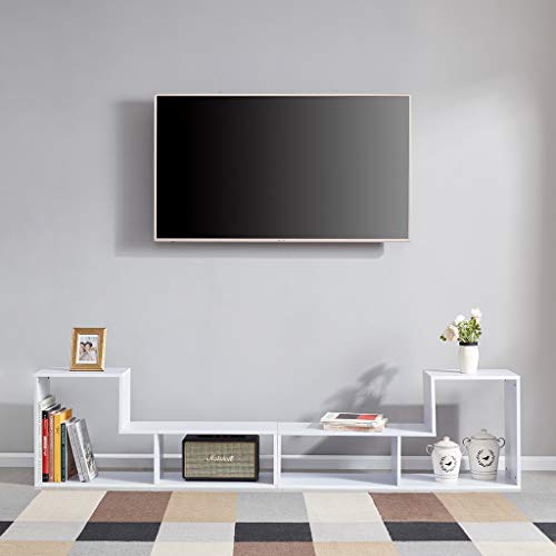 Sunon TV Stand Entertainment Center Media Console Stand Adjustable Wood Bookcase Storage Shelf for Living Room (White) - Thumbnail 5