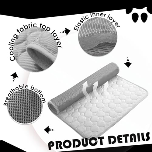 Raisand Cooling Mat for Dogs100x70cm, Scratch-Resistant Premium Polyester Fabric, Dog Cooling Mat, Non-Toxic Foldable Easy-Clean Pet Cooling Mat for Indoor, Outdoor and Car Use (XL/Grey)