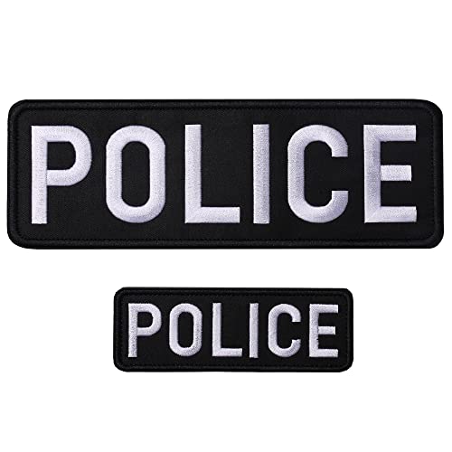 Police Embroidered Patches Hook and Loop, Durable Fabric Police Patch for Officer Guard Uniforms Vest, Jacket, Carrier, Hat, One Small and One Large Black