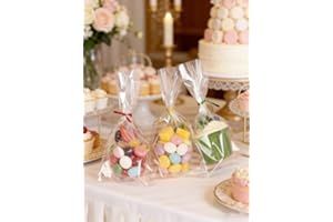 200 Pcs Cellophane Bags 5 x 7 Inches Clear Plastic Treat Bags with Multicolor Ties for Bakery, Cookies, Candies