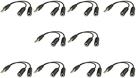 (10 Pack) 3.5mm Stereo Jack Splitter Cable Adapter For ipod, Mp3 Player, Mobile Phone, Laptop, PC, Headphone Speakers - Black