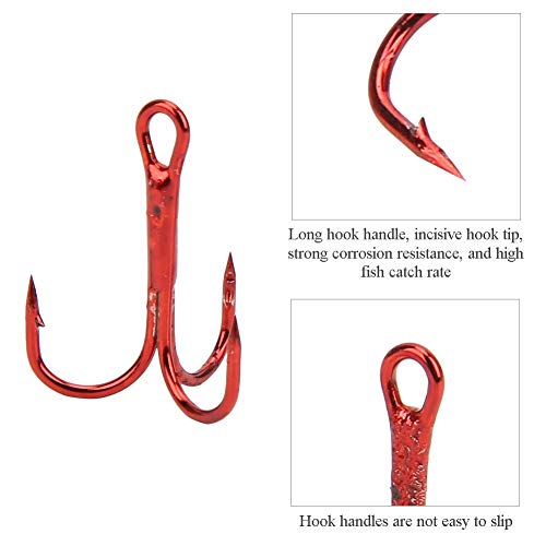 Angeln Drillingshaken, 100 Stück Rote Drillingshaken Angelhaken aus Kohlenstoffstahl Angelhaken Angelzubehör – Bild 4