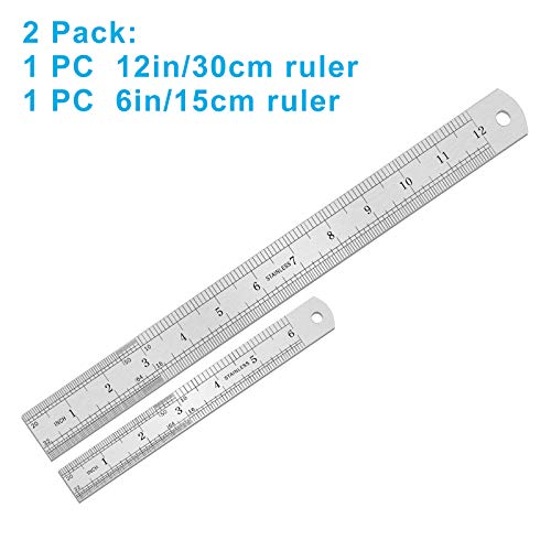 2pcs Metal Ruler Steel Ruler With Inch And Metric Stainless Steel Ruler Set 6 12 Inch Easy To Read Inch Mm Cm Guests Education