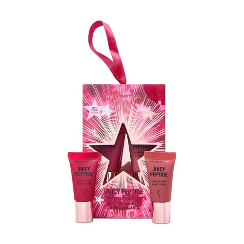 Revolution Juicy Peptide Mini Lip Balm Gift Set, edizione limitata ai gusti festivi Candy Cane & Gingerbread, con peptidi, Vegan & Cruelty-Free