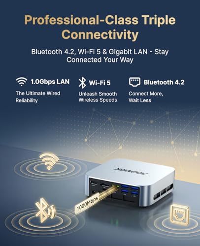 ACEMAGICIAN K1 Mini PC, AMD Ryzen R2544 (Higher Than 3500U/N150/N95, Up to 3.7GHz), 8GB DDR4 256GB SSD Mini Desktop Computer, AMD Radeon Graphics Card, 4K@60Hz Triple Display/Win11 Pro/WiFi 5/BT4.2
