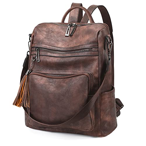 Uromee Women's Vegan Leather Travel Backpack Purse - Convertible Tassel Shoulder Bag, Large Capacity Daypack