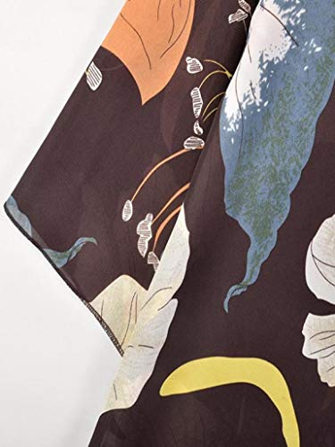 Womens Floral Long Kimono Cardigan Lotus Chiffon Coat Tops Cover Up Beach Smock Coffee - Thumbnail 4