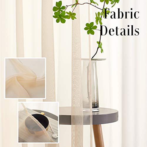 Beige Sheer Voile Curtains 84 Inches Long 2 Panels Translucent Light