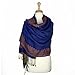 PASKMLNA Border Pattern Double Layered Reversible Woven Pashmina (003-20royal blue)
