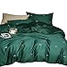 Wake In Cloud - Bee Duvet Cover Set, Cotton Sateen Bedding, Honeybee Pattern Printed on Dark Green, with Zipper Closure (3pcs, Queen Size)