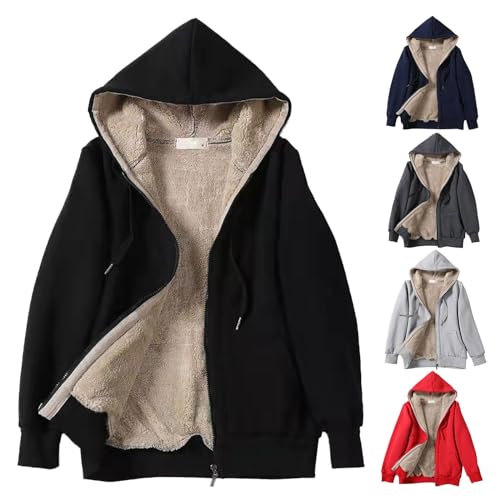 womens sweaters, Fleece Jacket Women, Women's Plus Size Velvet Full Zip Hooded Sweatshirt Jackets Winter Warm Cosy Soft Sherpa Lined Hoodies Ladies Trendy Fashion Trench Coats (Black, L)