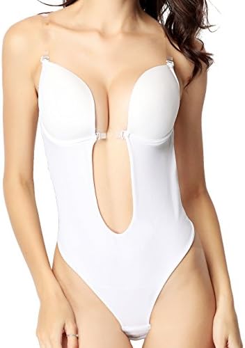 HOLYSNOW Women Plunging V-Neck Clear Straps Backless Bodysuit